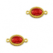 Stainless Steel - Rostfrei Stahl Zwischenstücke Zirkonia Oval Gold-red
