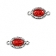 Stainless Steel - Rostfrei Stahl Zwischenstücke Zirkonia Oval Silver-red