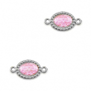 Stainless Steel - Rostfrei Stahl Zwischenstücke Zirkonia Oval Silver-light pink
