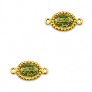 Stainless Steel - Rostfrei Stahl Zwischenstücke Zirkonia Oval Gold-lime green