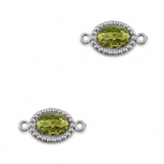 Stainless Steel - Rostfrei Stahl Zwischenstücke Zirkonia Oval Silver-lime green