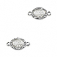 Stainless Steel - Rostfrei Stahl Zwischenstücke Zirkonia Oval Silver-transparent