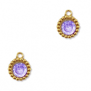Stainless Steel - Rostfrei Stahl Anhänger Zirkonia Rund Gold-purple