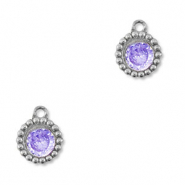 Stainless Steel - Rostfrei Stahl Anhänger Zirkonia Rund Silver-purple