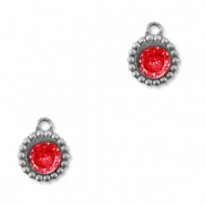Stainless Steel - Rostfrei Stahl Anhänger Zirkonia Rund Silver-red