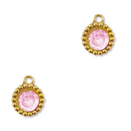 Stainless Steel - Rostfrei Stahl Anhänger Zirkonia Rund Gold-light pink