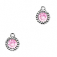 Stainless Steel - Rostfrei Stahl Anhänger Zirkonia Rund Silver-light pink