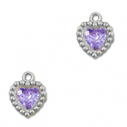 Stainless Steel - Rostfrei Stahl Anhänger Zirkonia Herz Silver-purple
