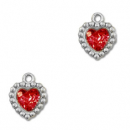 Stainless Steel - Rostfrei Stahl Anhänger Zirkonia Herz Silver-red
