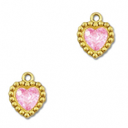Stainless Steel - Rostfrei Stahl Anhänger Zirkonia Herz Gold-light pink