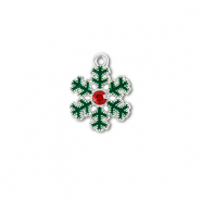 Metall Anhänger Zirkonia Schneeflocke Silber-grün-rot