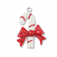 Resin Anhänger Zuckerstange mit Schleife White-red