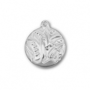 Stainless Steel - Rostfrei Stahl Anhänger Rund mit Pflanze Silver