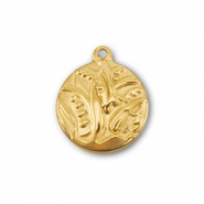 Stainless Steel - Rostfrei Stahl Anhänger Rund mit Pflanze Gold