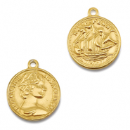 Stainless Steel - Rostfrei Stahl Anhänger Münze mit Schiff/Gesicht Gold