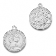 Stainless Steel - Rostfrei Stahl Anhänger Münze mit Schiff/Gesicht Silver