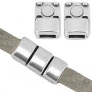 DQ Metall Magnet Verschluss (für 5mm flach Leder) Antik silber (Nickelfrei)