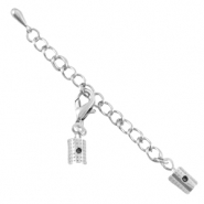 DQ Metall Verlängerungsketten Set mit Karabinerverschluss und 3mm Klemmen Antik silber (nickelfrei)
