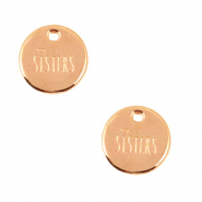 Metall Anhänger DQ 12mm rund "sisters" Rosegold (Nickelfrei)