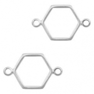 Metall Anhänger DQ Zwischenstück Hexagon Antik silber (Nickelfrei)