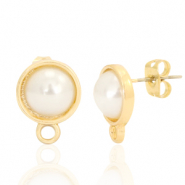Metall Zubehör DQ Ohrstecker Perle rund 10mm mit Öse Gold (Nickelfrei)