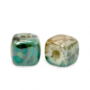 DQ Griechische Keramik Perlen Cube 8mm Peacock green-beige brown