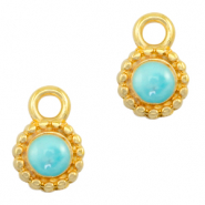 Metall Anhänger DQ Pearl turquoise blue-gold (Nickelfrei)
