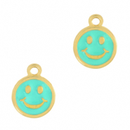 Metall Anhänger DQ Smiley Gold-turquoise (Nickelfrei)
