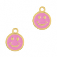 Metall Anhänger DQ Smiley Gold-magenta pink (Nickelfrei)