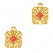 Metall Anhänger DQ Viereck Gold-coral red (nikkelvrij)