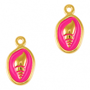 Metall Anhänger DQ Muschel Gold-neon fuchsia pink (nikkelvrij)