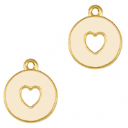 Metall Anhänger DQ Herz Gold-ivory white (nikkelvrij)