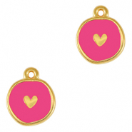 Metall Anhänger DQ Herz Gold-neon fuchsia pink (nikkelvrij)