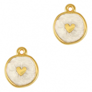 Metall Anhänger DQ Herz Gold-pearl white (nikkelvrij)