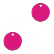 Metall Anhänger DQ 10mm Gold-neon fuchsia pink (Nickelfrei)