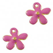 Metall Anhänger DQ Blume Gold-magenta pink (Nickelfrei)
