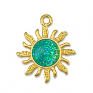 Metall Anhänger DQ Sonne Glitter Turquoise-Gold (Nickelfrei)