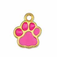 Metall Anhänger DQ Hund Pfote Fuchsia-Gold (Nickelfrei)