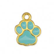Metall Anhänger DQ Hund Pfote Mint Blue-Gold (Nickelfrei)
