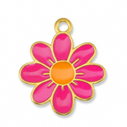 Metall Anhänger DQ Blume Fuchsia-Orange-Gold (Nickelfrei)