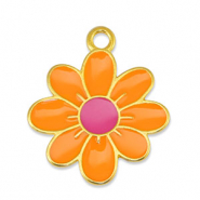 Metall Anhänger DQ Blume Orange-Fuchsia-Gold (Nickelfrei)