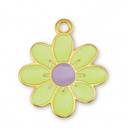 Metall Anhänger DQ Blume Lime Yellow-Lilac-Gold (Nickelfrei)