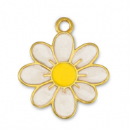 Metall Anhänger DQ Blume Pearl White-Yellow-Gold (Nickelfrei)