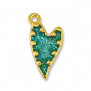 Metall Anhänger DQ Herz Glitter Turquoise-Gold (Nickelfrei)