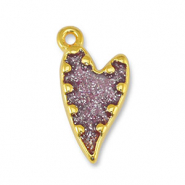 Metall Anhänger DQ Herz Glitter Lilac-Gold (Nickelfrei)