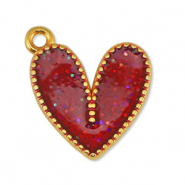 Metall Anhänger DQ Herz Glitter Red-Gold (Nickelfrei)