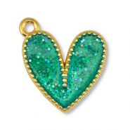 Metall Anhänger DQ Herz Glitter Turquoise-Gold (Nickelfrei)
