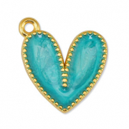 Metall Anhänger DQ Herz Pearl Turquoise-Gold (Nickelfrei)