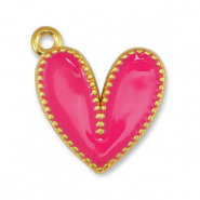 Metall Anhänger DQ Herz Fuchsia-Gold (Nickelfrei)