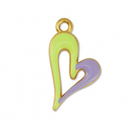 Metall Anhänger DQ Herz Lime Yellow-Lilac-Gold (Nickelfrei)